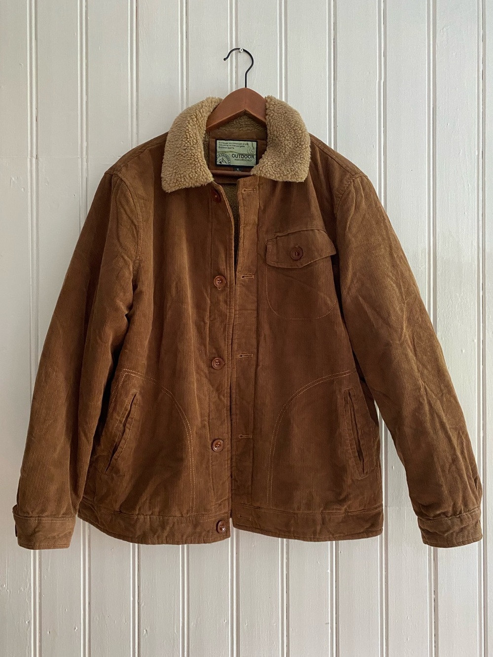 VINTAGE 90s outdoor fashion sports corduroy sherpa lined coat jacket unisex XL - Picture 5 of 10